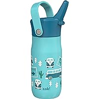 Zak Designs Harmony Kid Water Bottle for Travel or At Home, 14oz Recycled Stainless Steel is Leak-Proof When Closed and Vacuum Insulated (School Bus)