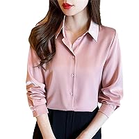 Thin and Soft Loose Satin Women Blouses Spring Summer Long Sleeve Turn-Down Collar Office Shirts Casual Tops