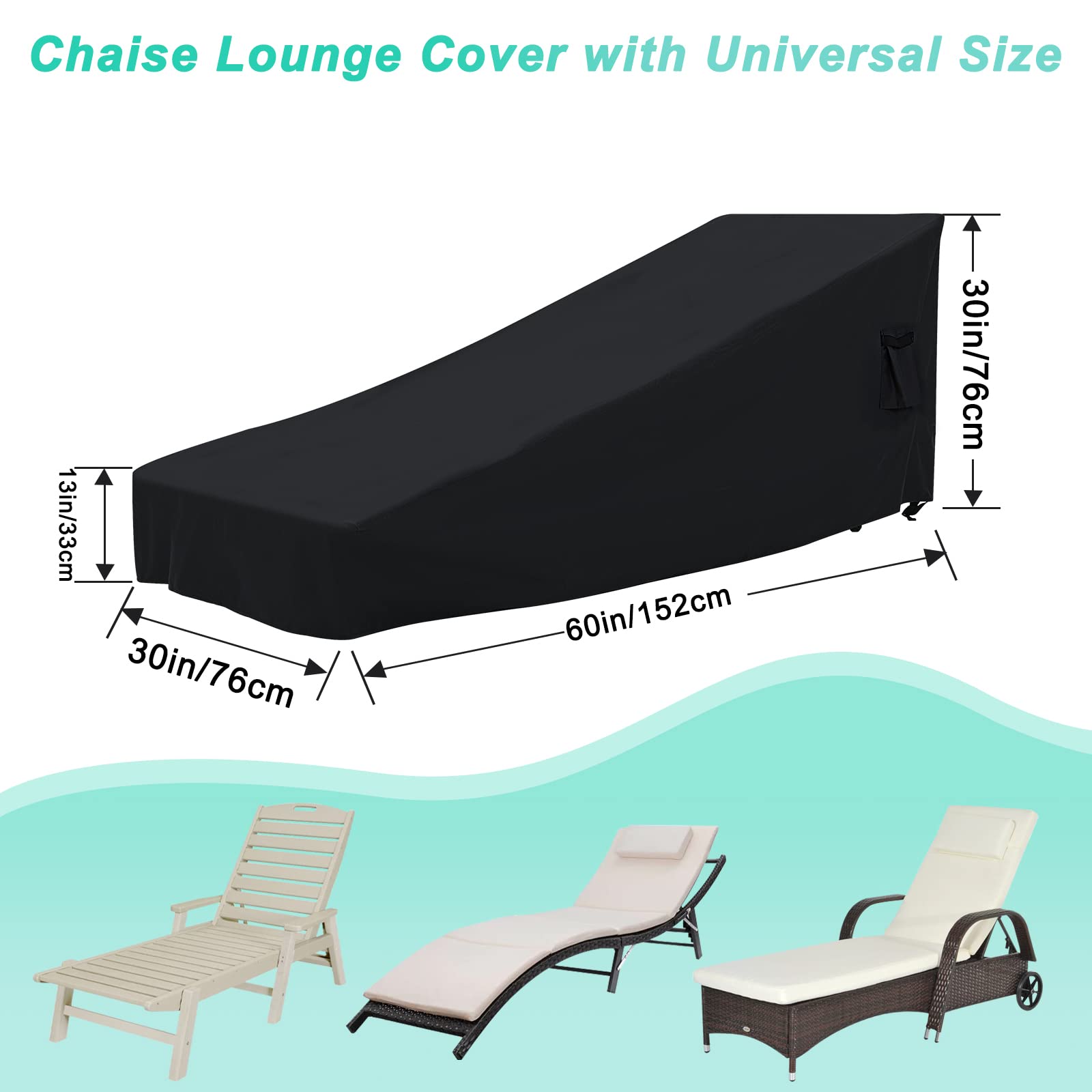ABCCANOPY Lounge Chair Cover Lounge Chair Suit Waterproof Windproof and Dustproof Tear Resistance UV Resistance Outdoor Heavy Furniture Protective Cover 60x30x30x13 Black