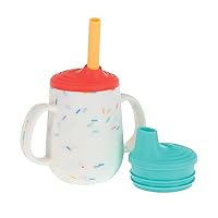 Nuby 3-Stage Training Cup Set - Silicone Tumbler with Spout and Straw Combo - 4 oz - 6+ Months - Coral and Sprinkles