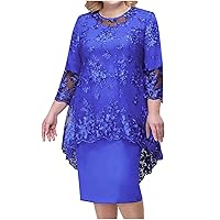 Mother of The Bride Dresses Womens Plus Size Short Sleeve Pencil Dress 3/4 Sleeve Embroidery Lace Formal Dresses Sets