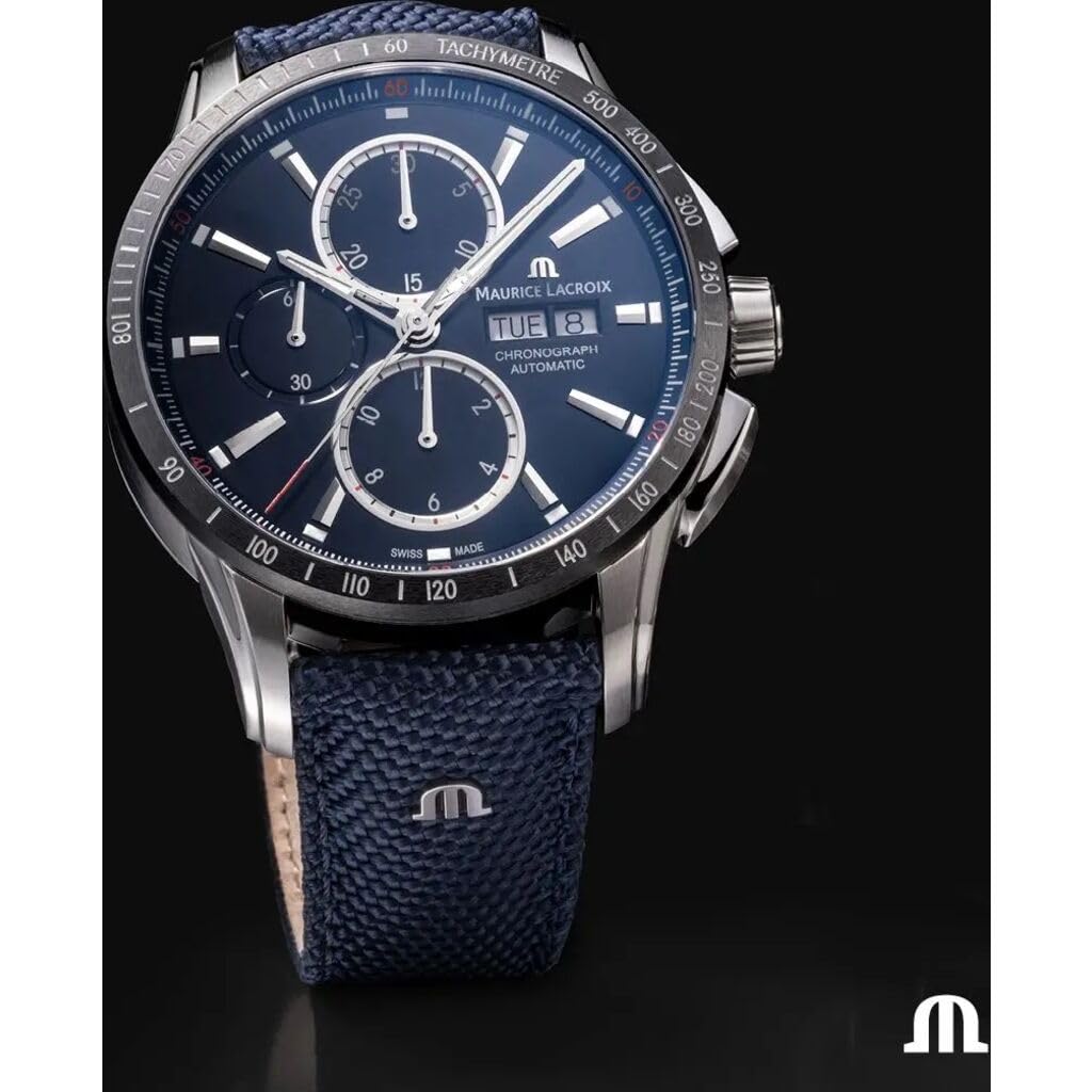 Maurice Lacroix PONTOS S Chronograph 43mm, Stainless Steel Case with Black Ceramic Bezel, Stainless Steel Strap with Grey Nylon Fabric, 10 ATM Water Resistance