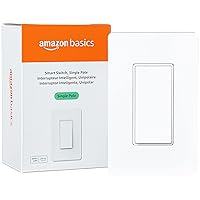 Amazon Basics Single Pole Smart Switch, Neutral Wire Required, 2.4 Ghz WiFi, Works with Alexa, White, 4.65 x 2.91 x 1.74 in