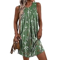 Women's Boho Floral Print Sundresses Bohemian Summer Beach Casual Loose Sleeveless Mini Tank Dress
