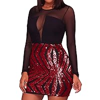 RED DOT BOUTIQUE - 807 - Black Sheer Mesh Long Sleeves Club Sequins Dress Plus Size