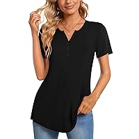 CATHY Women's Long Sleeve V-Neck Button T-Shirts Casual Henley Tunic Tops Loose Tees for Legging
