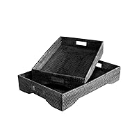 East at Main Liam Rectangle Woven, Set of 2 Tray, Black