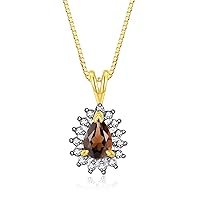Rylos Halo Pendant Yellow Gold Plated Necklace : Gemstone & Diamond Accent, 18 Chain - 6X4MM Tear Drop Birthstone Women's Jewelry - Timeless Elegance