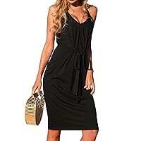 Tummy Flattering Dresses for Women, New Women's Sexy Slim Pleated Strappy Ruched Smocked Dress, S XL