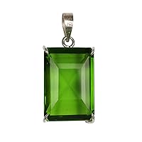 REAL-GEMS Lab Created Dark Green Amethyst 52 Ct Emerald Shape 925 Silver Pendant for Party