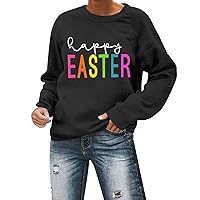Happy Easter Shirt for Women Funny Letter Printed Casual Long Sleeve Round Neck T Shirt Easter Holiday Tops