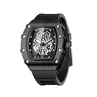Men's Watch Skeleton Watches Men's Analogue Quartz Waterproof Outdoor Military Sport Date Large Watches for Men Black/Gold/Red Calendar Date Wrist Watch