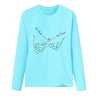 Valentines Day Gesture Print Shirts Women Long Sleeve Crewneck 2024 Casual Tee Tops Funny Letter Simple Blouses