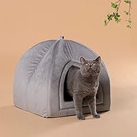 KASENTEX Cat Bed for Indoor Cats, 2-in-1 Cat House Pet Bed and Pet Supplies for Kitten and Small Cat or Dog - Animal Cave, Cat Tent with Removable Machine Washable Pillow Cushion (Grey 15x15x15)