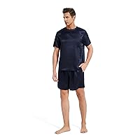 Mommesilk Silk Pajamas Shorts Set for Men 100% Pure Real Mulberry 19 Momme Silk Sleepwear Sleep Nightwear Cool Summer Soft