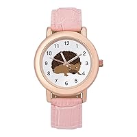 Cute Hedgehog Women's Watches Classic Quartz Watch with Leather Strap Easy to Read Wrist Watch