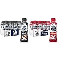 Core Power Fairlife Protein Milk Shakes for Workout Recovery (Chocolate, 14 Fl Oz, Pack of 12) + Core Power Fairlife 26g Protein Milk Shakes (Strawberry Banana, 14 Fl Oz, Pack of 12)