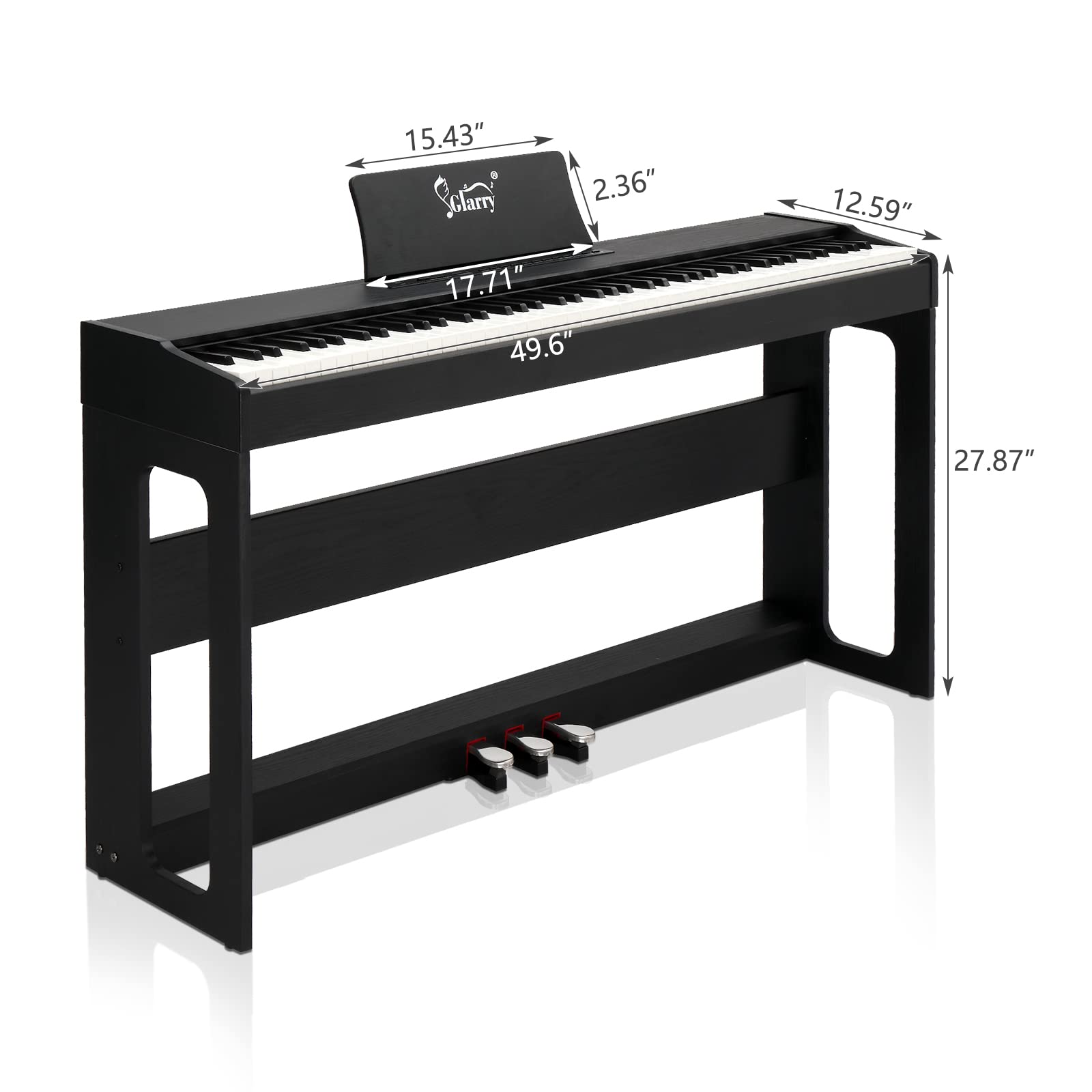 LEADZM 88 Tasten Digital Piano, Voll Gewichtete Tastatur, E-Piano mit MIDI-USB, Audio Bluetooth und Stereolautsprechern, 128 Töne und Rhythmen, 3-Pedal-System, Schwarz