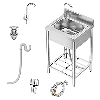 Utility Stainless Steel Kitchen Single Sink Set with Hot and Cold Water Pipes, Workbench & Storage Rack for Restaurants, Kitchens, Garages, Laundry Rooms, Farms, Outdoor (21in)