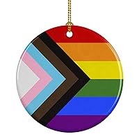 Caroline's Treasures Gay Pride Progress Pride Ceramic Ornament Christmas Tree Hanging Decorations for Home Christmas Holiday, Party, Gift, 3 in, Multicolor