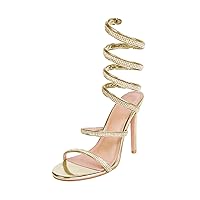 Womens's Rhinestone Sandals Sparkly Heels for Women Ankle Wrap Up Strappy Shoes