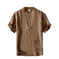 Summer National Trend T-Shirt Men's Casual Chinese Style Embroidery Solid Color Short-Sleeved T-Shirt Youth