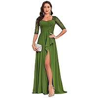 Half Sleeve Plus Size Mother of The Bride Dress Olive Green Lace Ruffle Formal Dress for Wedding Size 26W
