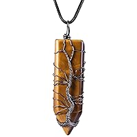 TUMBEELLUWA Natural Crystal Sword Stone Pendant for Men and Women, Tree Shape Copper Wrapped Healing Gemstone Necklace for Unisex