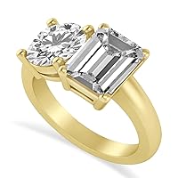 Allurez 18k Gold Emerald/Round Lab Grown Diamond Toi et Moi Ring (4.50ct)
