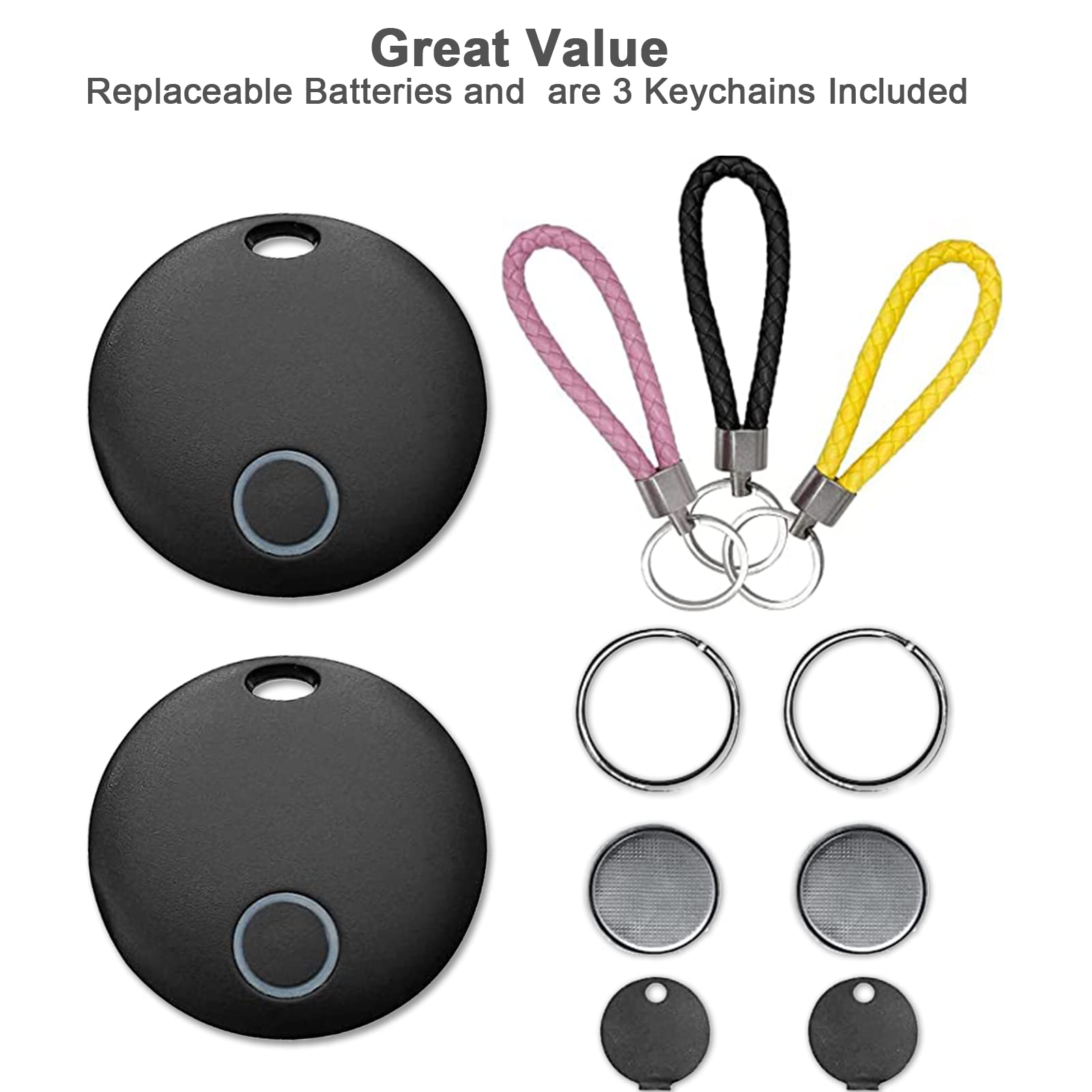 2 Pack Key Finder with App for Phones Bluetooth Smart Tracker with 3 Keychains and Item Locator for Keys/Phone/Wallet, 2 Replaceable Battery Waterproof Anti-Lost Tracking Device