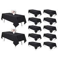 12 Pack Black Tablecloth 60 x 102 Inch Polyester Table Cloth for 6 Foot Rectangle Tables, Wrinkle Resistant Washable Decorative Fabric Table Covers for Wedding Party Banquet Buffet and Camping