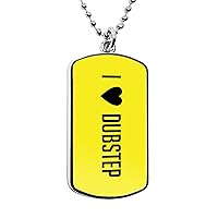 I love Dubstep Dog Tag Pendant Necklace Funny Gag gifts military dogtag music genre words message expressions pendant charms accessories for rave parties festivals circuits and events