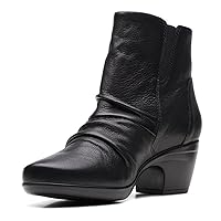 Clarks Women's Emily Willow Ankle Boot, Black Leather, 5