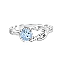 0.75 Ctw Aquamarine Gemstone 9K Gold Love Knot Solitaire Stackable Statement Ring
