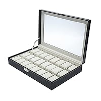 Erfo 24 Slots Watch Box PU Leather Jewelry Storage Watch Case for Men Women, Watches Display Collection Organizer Holder with Clear Acrylic Top, Pillows, Key