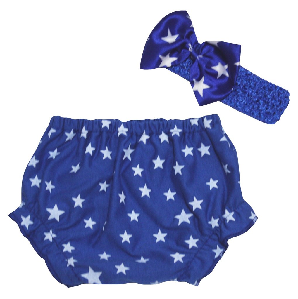 Petitebella Blue Patriotic Stars Baby Bloomer 3-12m