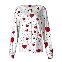Valentines Shirts for Women Cotton Top Print Casual Shirts Crew Neck Long Sleeve Womens Tops Plus Size Tops for Women