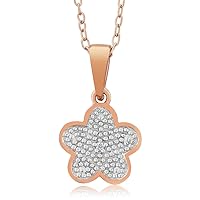 Gem Stone King Diamond Accent 14K Rose Gold and Rhodium Plated 925 Sterling Silver Flower Pendant Necklace on 18 Inch Chain, Metal Gemstone, Diamond