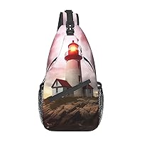 Sling Backpack Bag Lighthouse Print Crossbody Chest Bag Adjustable Shoulder Bag Travel Hiking Daypack Unisex