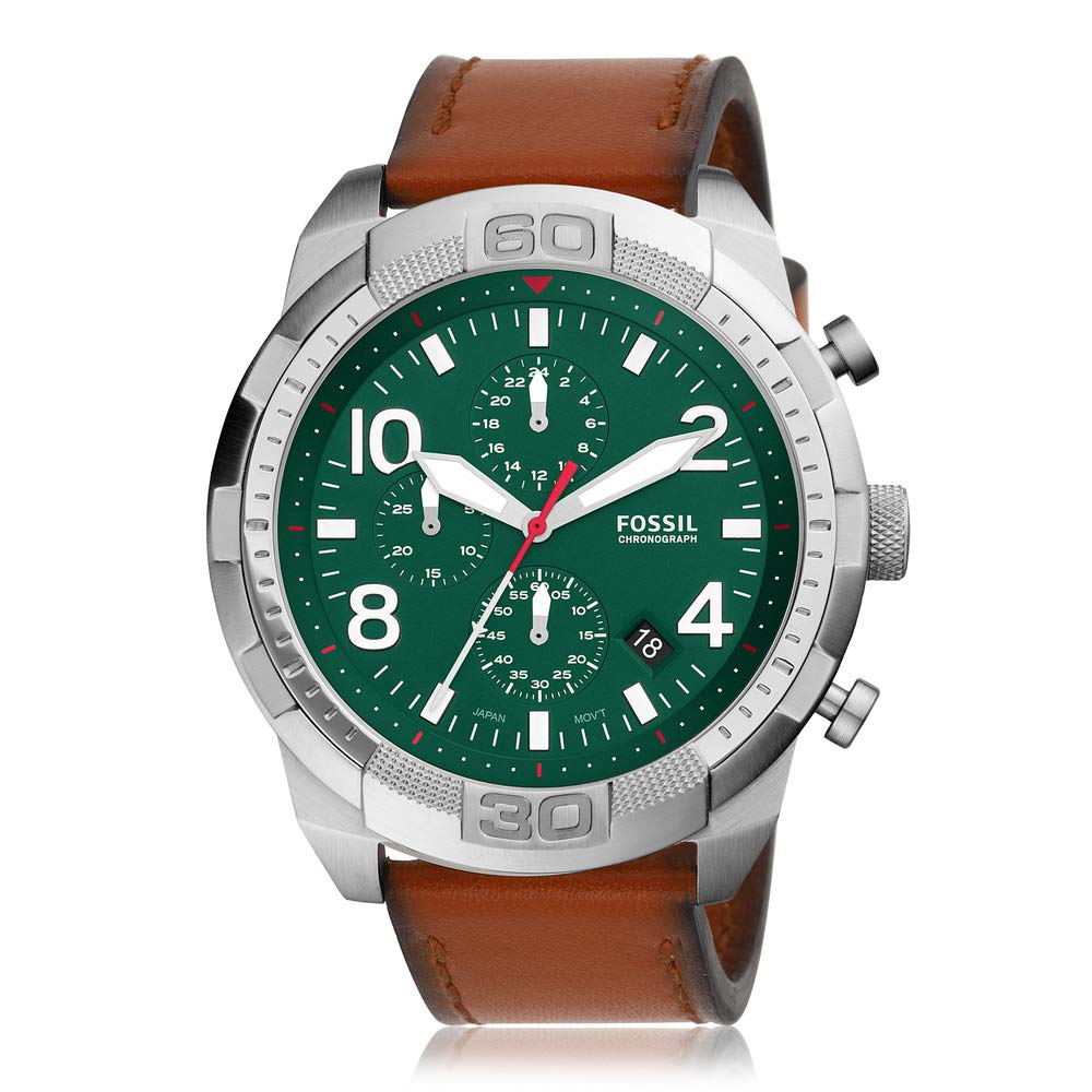 Fossil Men's Bronson Quartz Stainless Steel and Leather Chronograph Watch, Color: Silver, Brown (Model: FS5738)