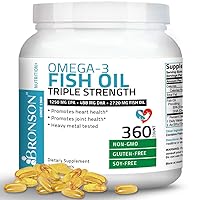 Bronson Omega 3 Fish Oil Triple Strength 2720 mg, High EPA 1250 mg DHA 488 mg, Non-GMO Heavy Metal Tested, 360 Softgels
