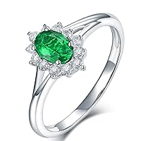 14K White Gold Natural Green Emerald Rings Diamond Engagement Wedding for Women Promotion