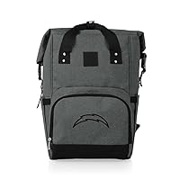 PICNIC TIME NFL Los Angeles Chargers OTG Roll-Top Cooler Backpack - Hiking Backpack Cooler - Soft Cooler Bag, (Heathered Gray)