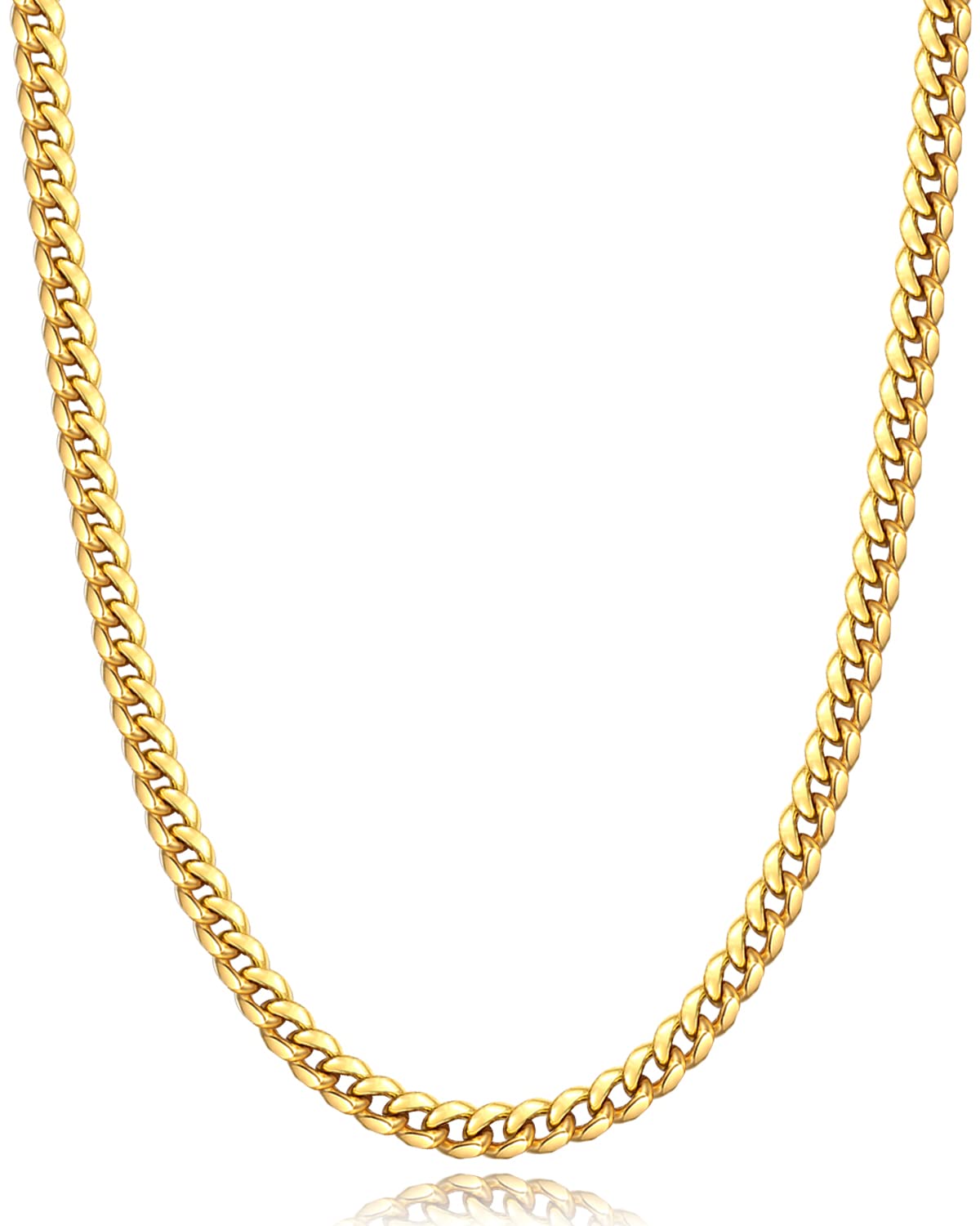 Momlovu Silver Chain Gold Chain for Men Boys, 18K Gold Plated Men's Necklaces Chain Cuban Link Chain for Men 4mm/6mm 18/20/22/24/26inch