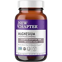 New Chapter Magnesium + Ashwagandha Supplement, 325 mg with Magnesium Glycinate, 2.5x Absorption, Muscle Recovery, Heart & Bone Health, Calm & Relaxation, Gluten Free, Non-GMO - 30 ct (1 Month Supply)