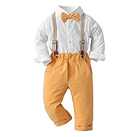 Baby Boy 4 Piece Formal Outfit Suit Gentleman Dress Shirt Waistcoat Bowtie Tuxedo RomperSuspenders Pants Hat Set for Wedding