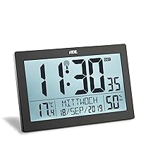 ADE Digital Radio-Controlled Clock with Large XL Display Calendar with Temperature Display and Hygrometer Wall Clock Radio Alarm Clock with 2 Alarm Times and Snooze Function Black