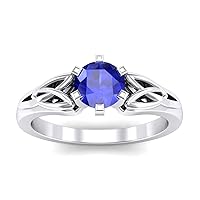 0.64 Cts Round Blue Sapphire Six-Prong Engagement Ring 14K White Gold Finish 925