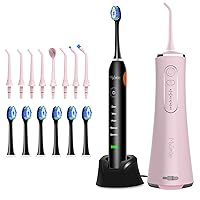 MySmile LP211 Cordless Advanced Water Flosser and Electric Toothbrush Combo with 8 Jet Tips and 6 Brush Heads for Deep Teeth Cleaning