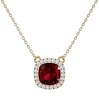VVS Gems 14k Gold Classic Cushion Cut 3.5 Carats Natural Gemstone Solitaire With VVS Certified 0.23 ct Natural Genuine Diamond Pendant Necklace for Women, Birthstone Jewelry